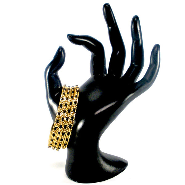 thin gold bangles with black and gold beads