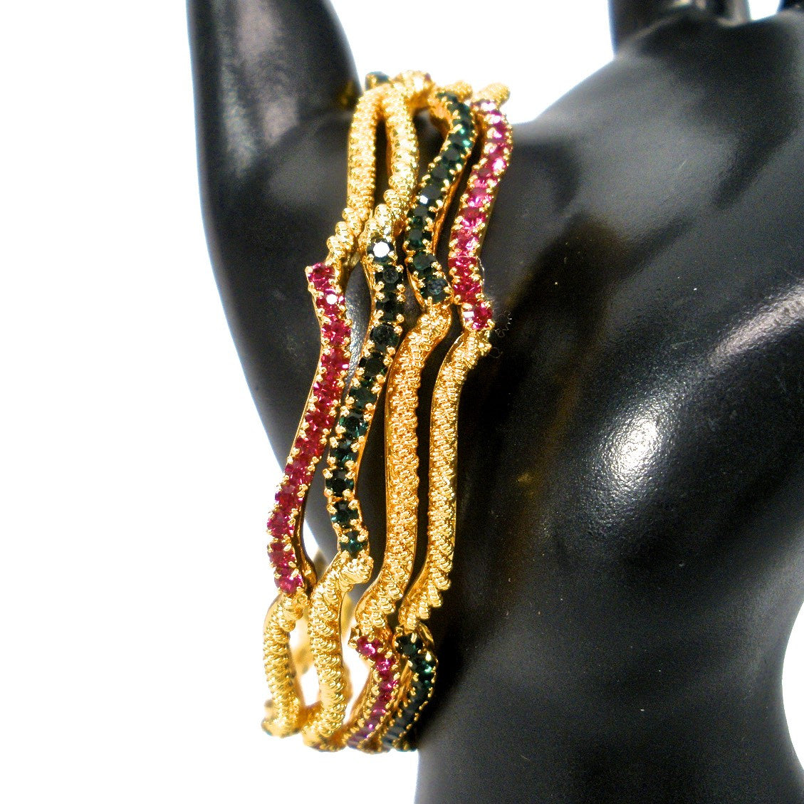 wavy bangles with colored stones