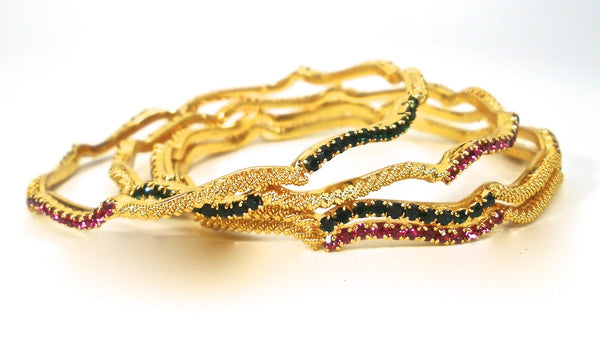 wavy bangles with colored stones