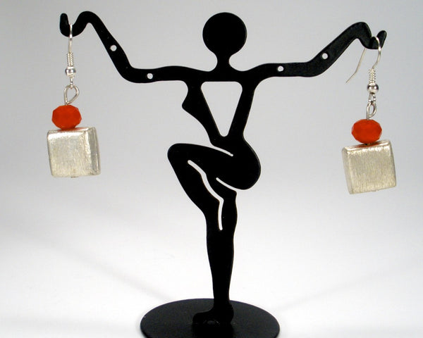 orange crystals with tribal pendant and square silver spacers