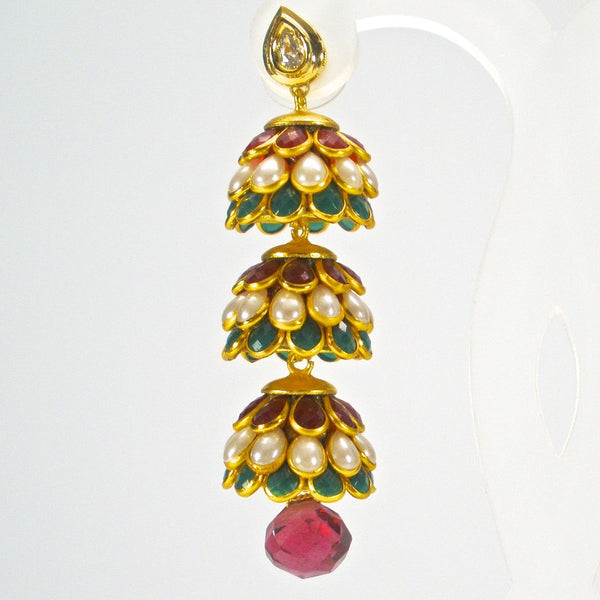 3 tier pachi jhumkas