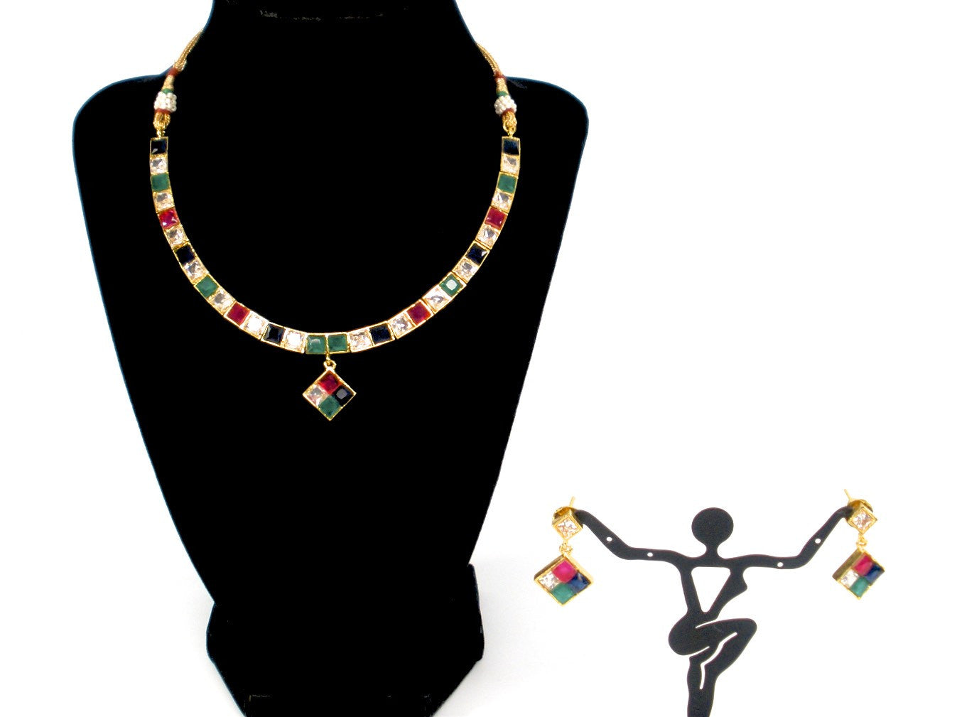 Multi Color Stone Studded Long Jewellery SetDefault Title | Multi color  stones, Stone studs, Jewelry set