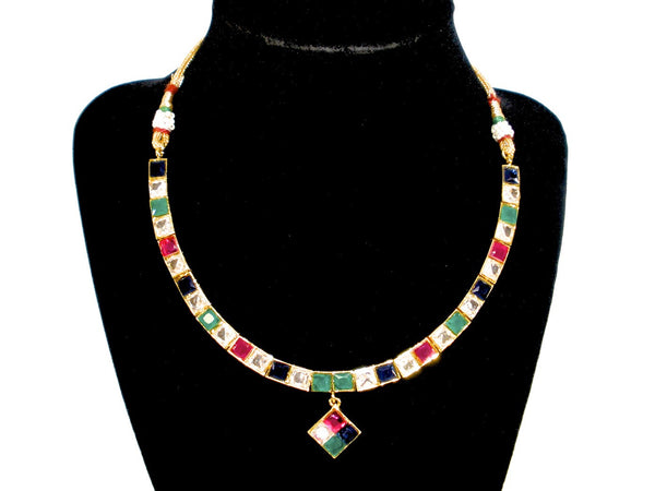 simple multi colored stone necklace set