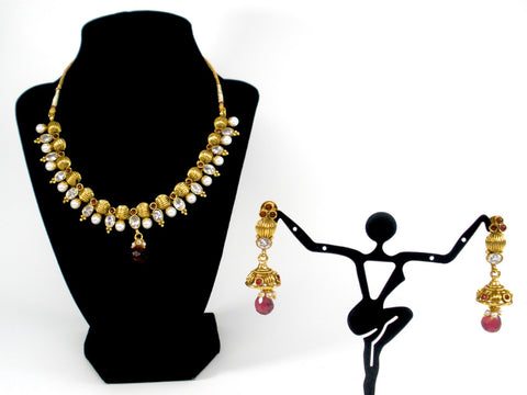 antique necklace set in red and white stones