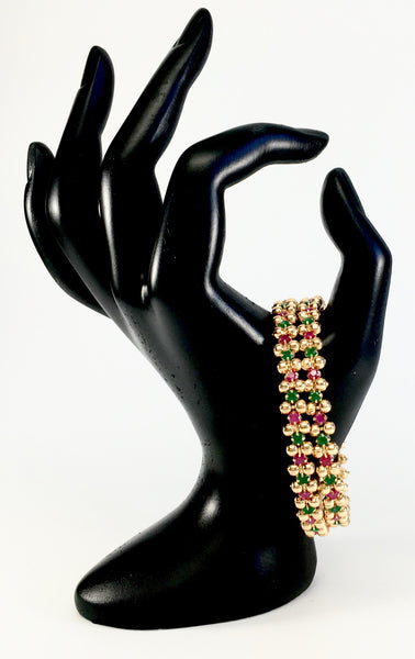 red and green stone bangles with gold beads