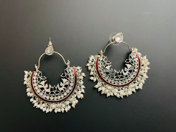 Statement chandbalis in silver finish