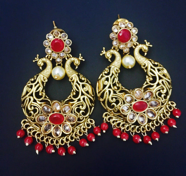 peacock style chandbali brass earrings