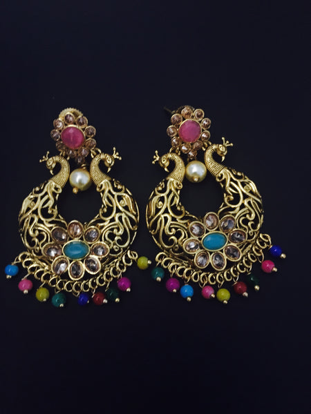 peacock style chandbali brass earrings