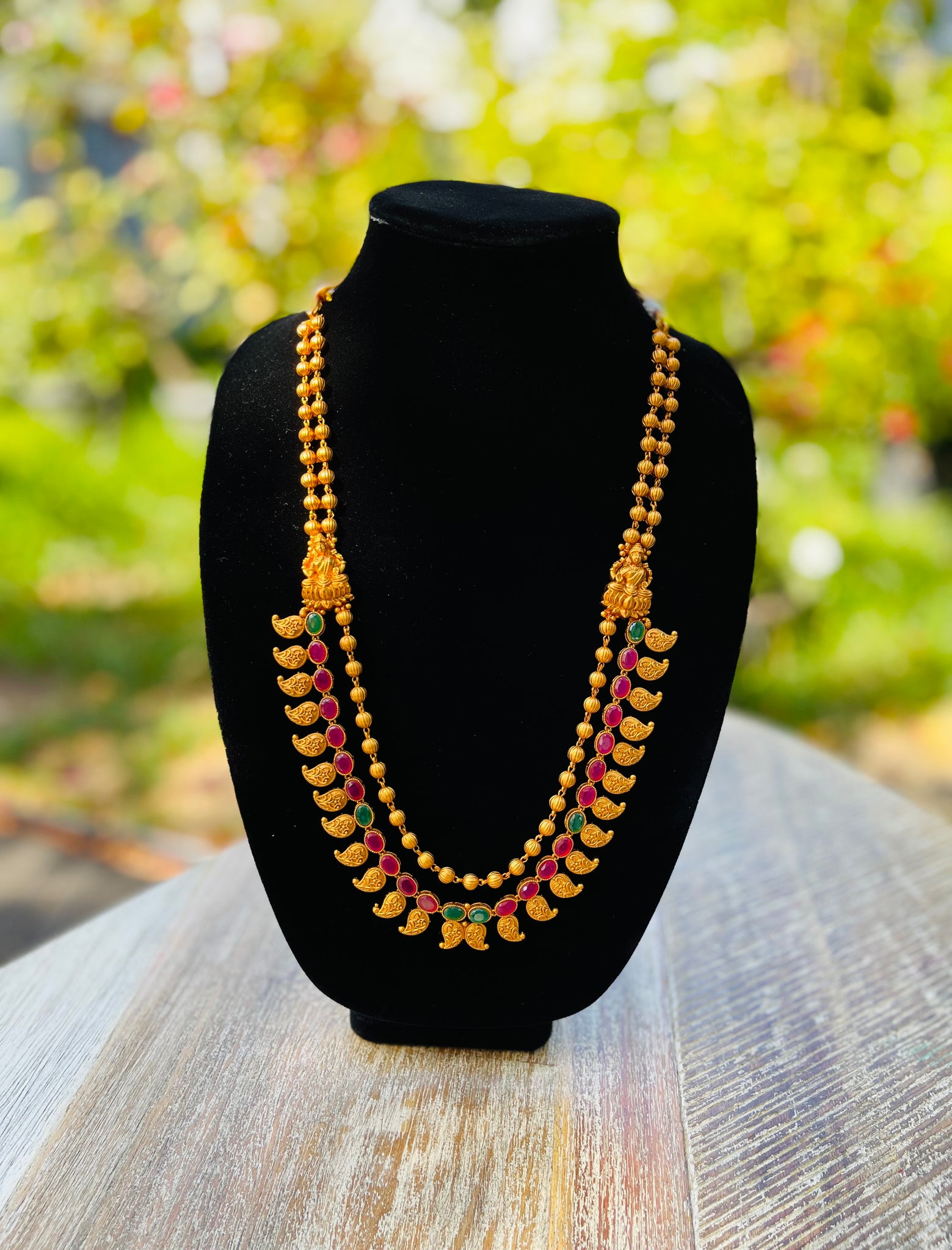 Grand lakshmi haar with ruby and emerald stones