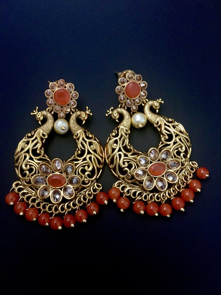 peacock style chandbali brass earrings