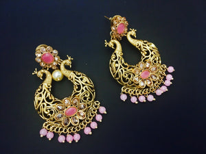 peacock style chandbali brass earrings