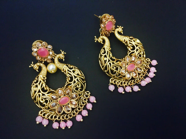 peacock style chandbali brass earrings