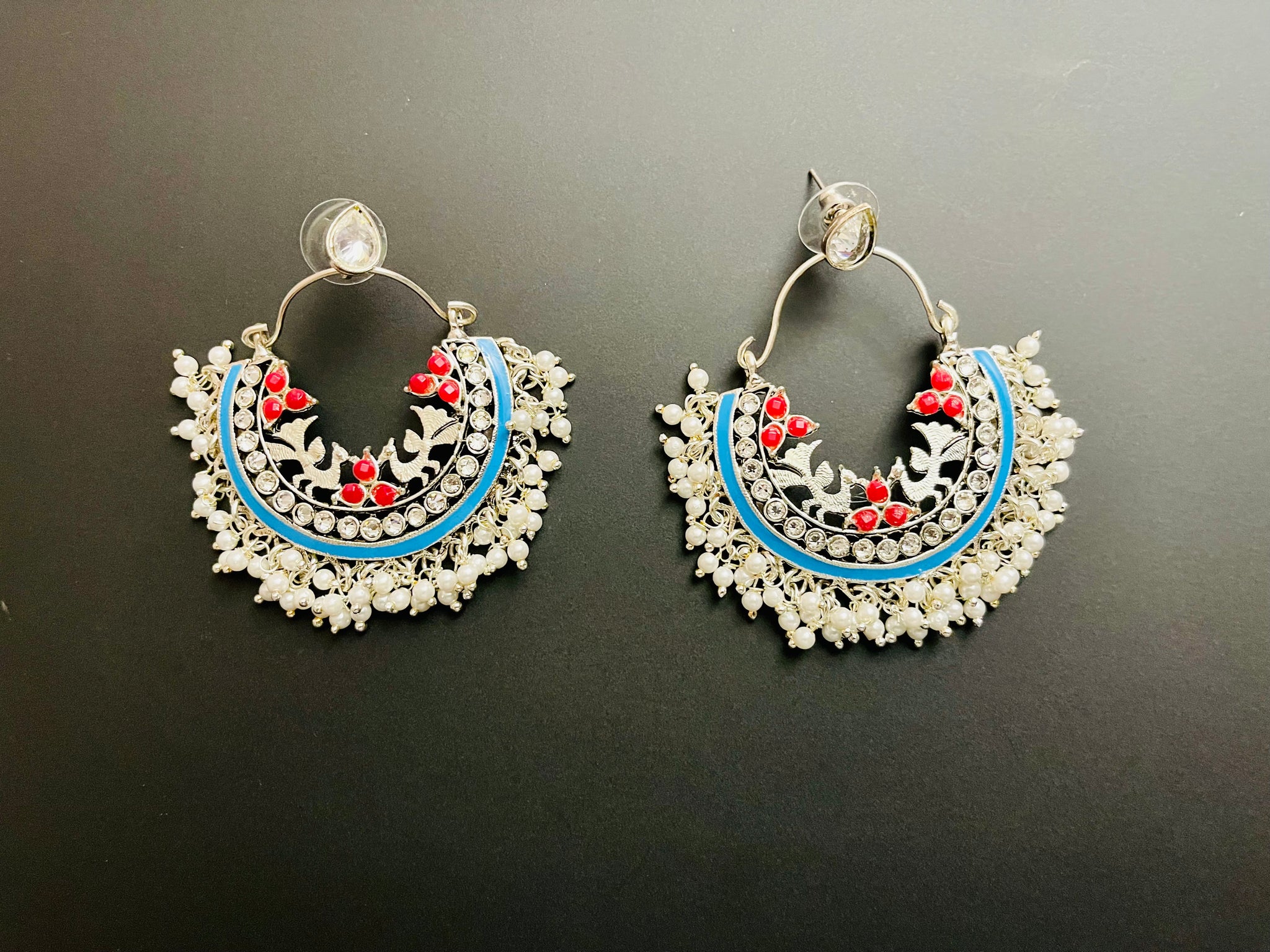 Statement chandbalis in silver finish