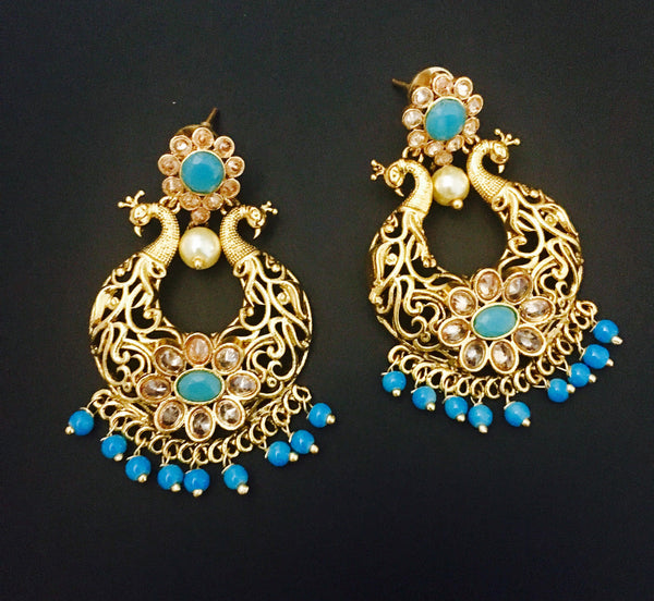 peacock style chandbali brass earrings