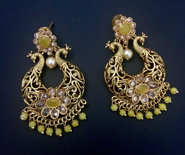 peacock style chandbali brass earrings