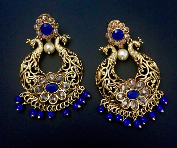 peacock style chandbali brass earrings