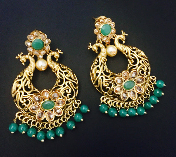 peacock style chandbali brass earrings