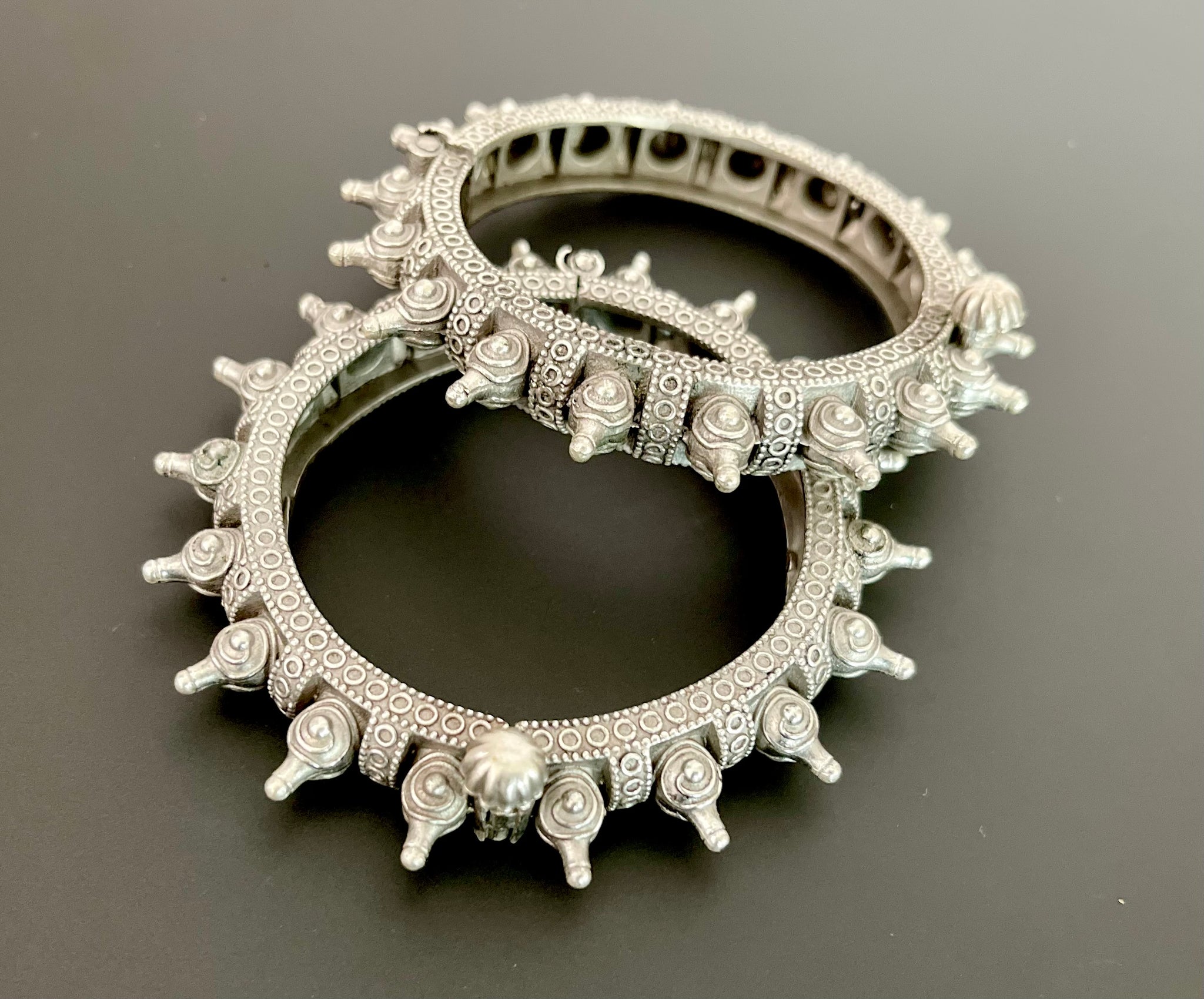 Oxidized German silver finish kada bangle set