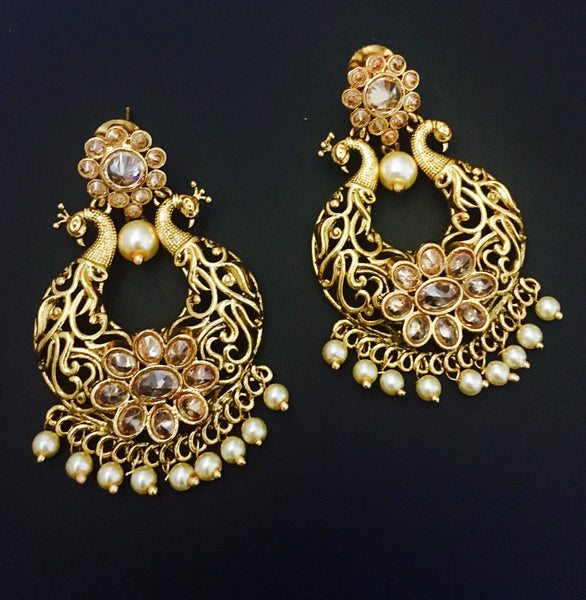 peacock style chandbali brass earrings